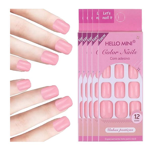 Hello Mini - Unha Postiça Arredondada ROSA - 6 Und