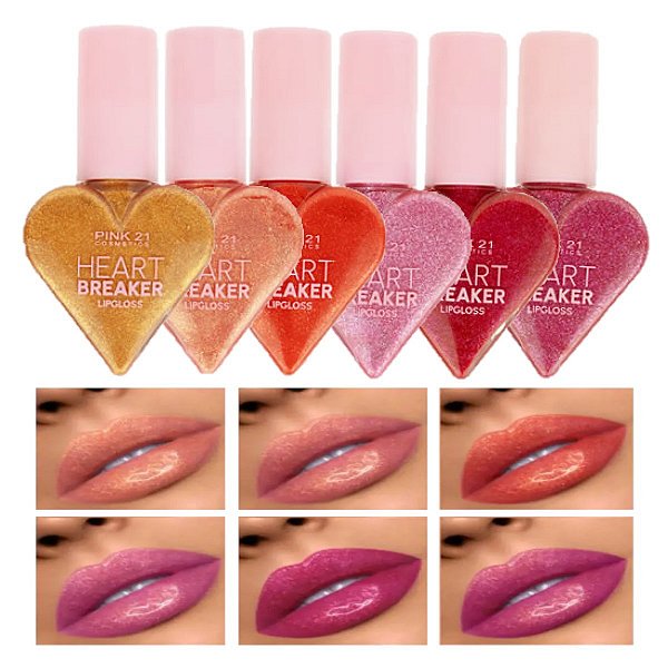 Pink 21 - Lip Gloss Heart Coração Glitter CS3696 A - 6 Und