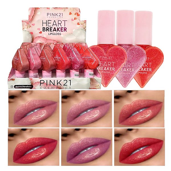 Pink 21 - Lip Gloss Heart Coração Glitter CS3696 B - 24 Und