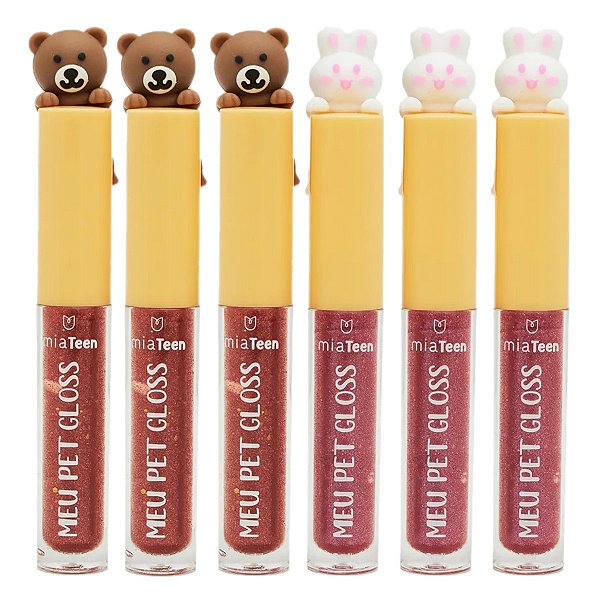 Mia Make - Lip Gloss Meu Pet Urso e Coelho 528 - 6 Und