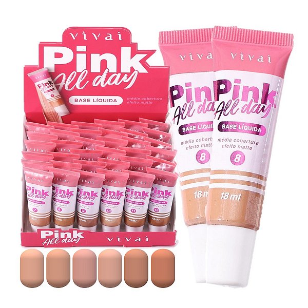 Vivai - Base Liquida Matte Tons Medios e Escuros 1104 Pink 7 a 12 - 36 Und