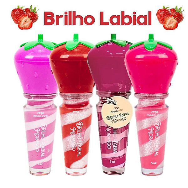 Maria Pink - Brilho Labial Morango MP10025 - 12 Unid