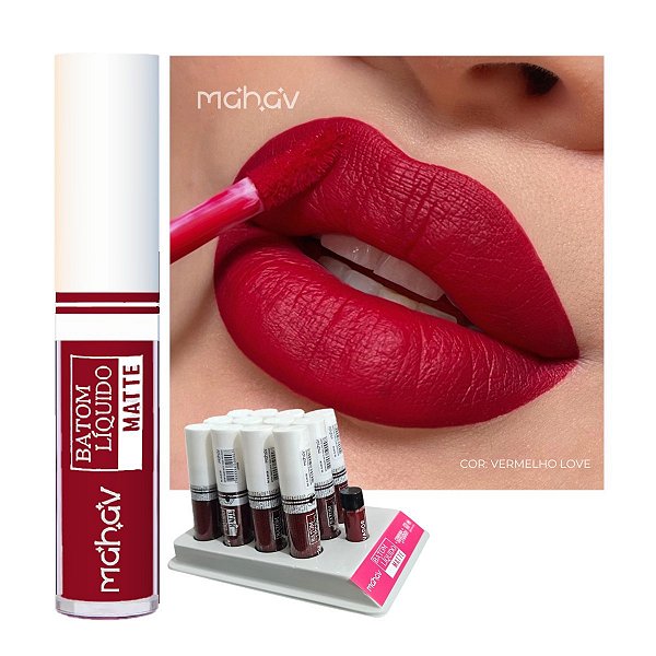 Mahav - Batom Liquido Matte Vermelho Love - 12 Unid e Prov