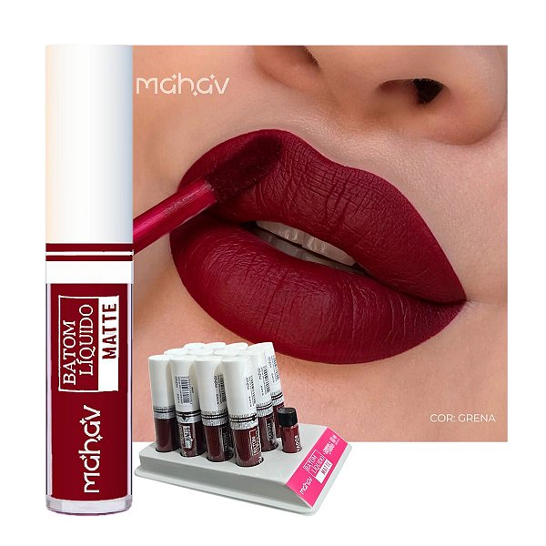 Mahav - Batom Liquido Matte Grena - Display C/12 e Prov
