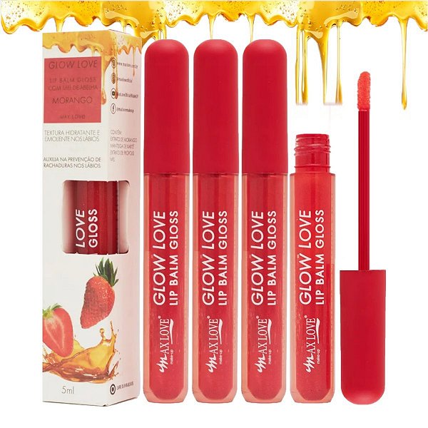 Max Love - Lip Balm Gloss Glow Mel e Morango 418 - 6 Und