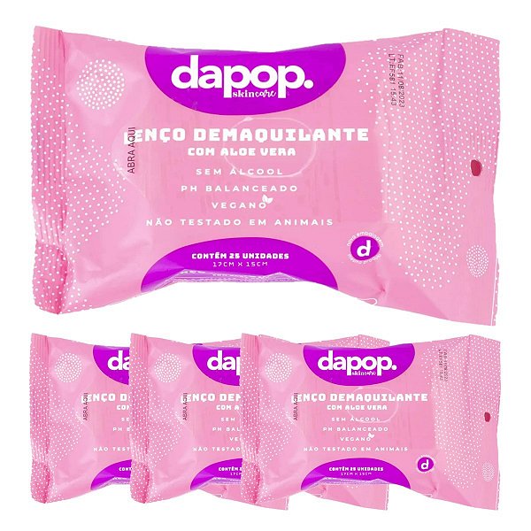 Dapop - Lenço Demaquilante Aloe Vera Vegano DP2224 - 6 Und