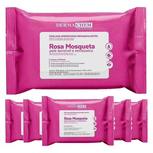 Dermachem - Lenço Demaquilante Rosa Mosqueta Vegano - 6 Und