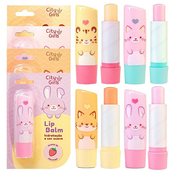 City Girls - Lip Balm Animais Fofos Morango CG417 - 4 Und