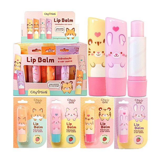 City Girls - Lip Balm Animais Fofos Morango CG417 - 24 Und