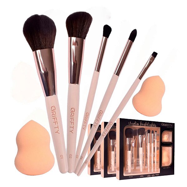 Griffty - 5 Pinceis Profissionais e 2 Esponjas GK01 - 3 Kits