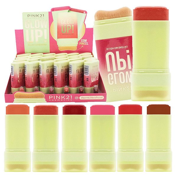 Pink 21 - Blush Stick com Pincel Glow Up CS5716 - 24 Und
