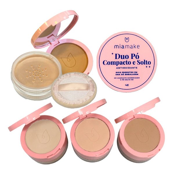 Mia Make - Duo Po Compacto e Solto c/ Espelho Medio - 3 Und