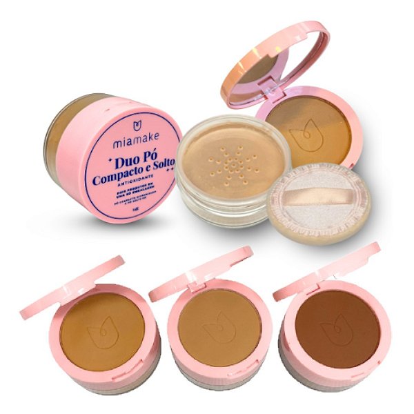 Mia Make - Duo Po Compacto e Solto c/ Espelho Escuro - 3 Und