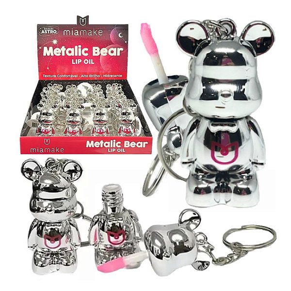 Mia Make - Lip Oil Metalic Urso Prata Chaveiro 521 - 24 Und