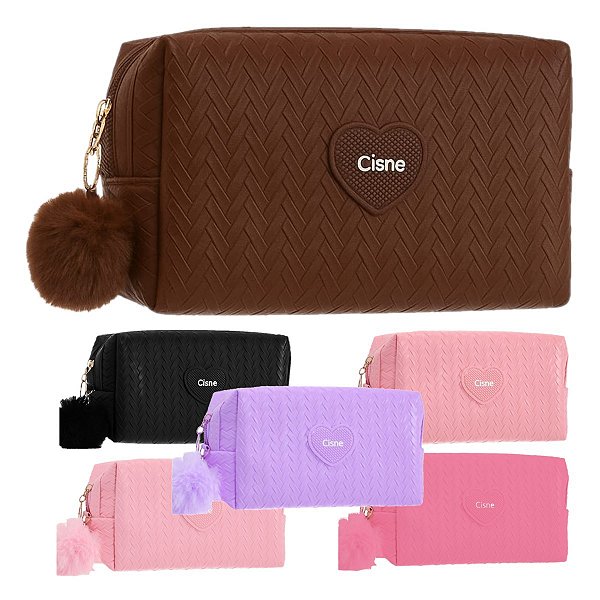 Cisne - Necessaire Estojo Coração C/ PomPom - 12 Und