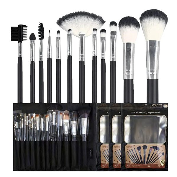 Meilys - Kit 12 Pincel Profissional com Estojo MKP165 - 3 Kits
