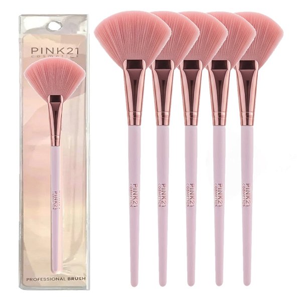 Pink 21 - Pincel Leque para Blush e Iluminador HB87276 - 12 Und
