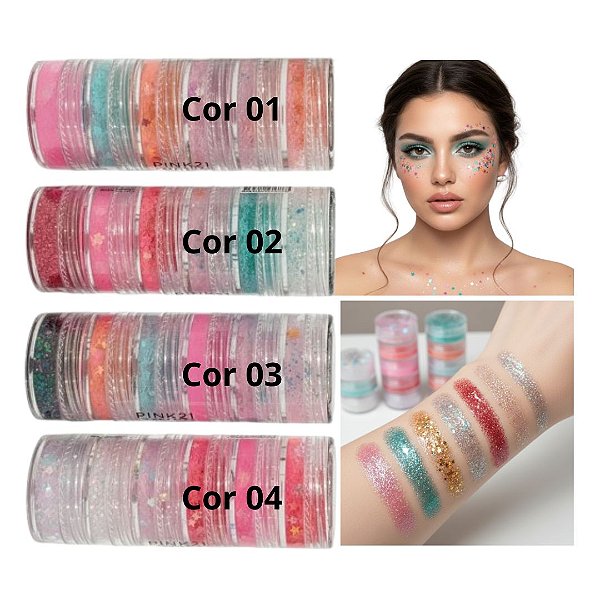 Pink 21 - Glitter Gel Mix de Estrelas Galactic Stars CS5458