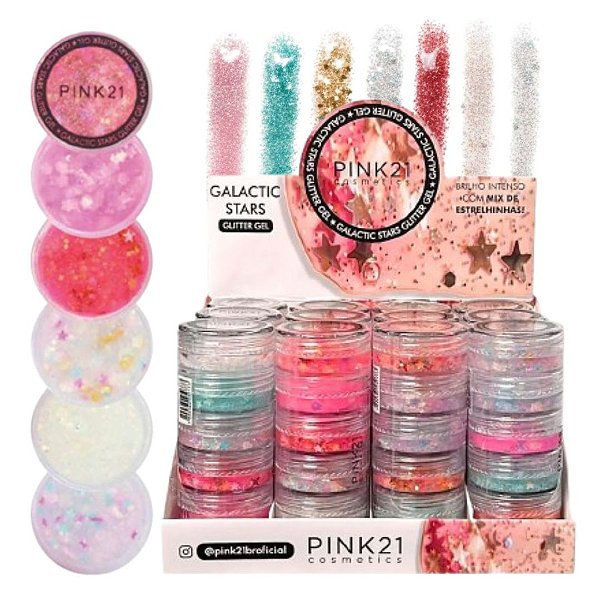 Pink 21 - Glitter Gel Mix de Estrelas Galactic Stars CS5458 - 12 Und