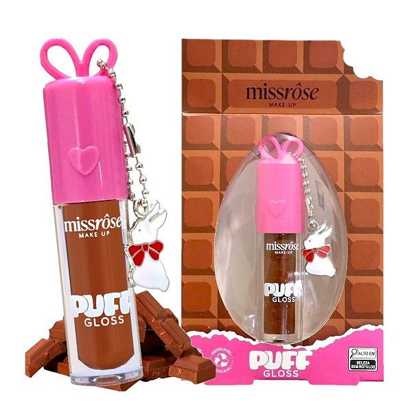 Miss Rose - Puff Gloss Chocolate com Chaveiro Coelho