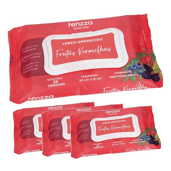 Fenzza - Lenço Demaquilante Frutas Vermelhas FZ53035 - 12 Und