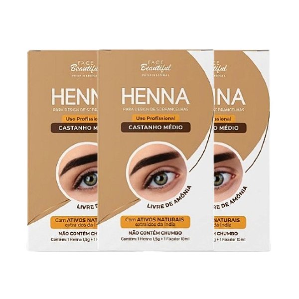 Face Beautiful - Henna de Sobrancelha CASTANHO MEDIO FB521U - 12 Und