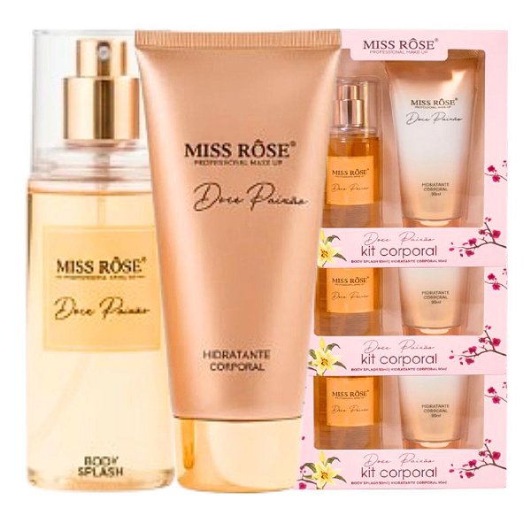 Miss Rose - Kit Body Splash e Hidratante Doce Paixão - 3 Und