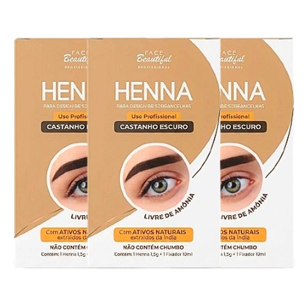Face Beautiful - Henna de Sobrancelha CASTANHO ESCURO FB519U - 12 Und