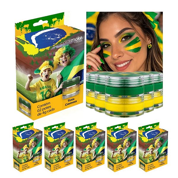 Color Make - Pinta Rosto Tinta Cremosa Facial Copa Brasil - 10 Kits