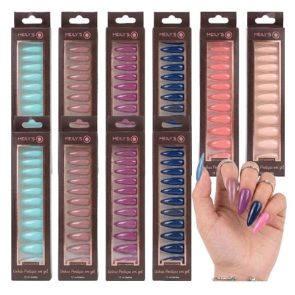 Meilys - Unhas Postiças em Gel Stiletto MU7002 - 12 Und Sort