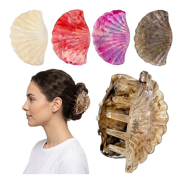 Importado - Prendedor de Cabelo Piranha Concha Sortido MM5674 - 12 Und