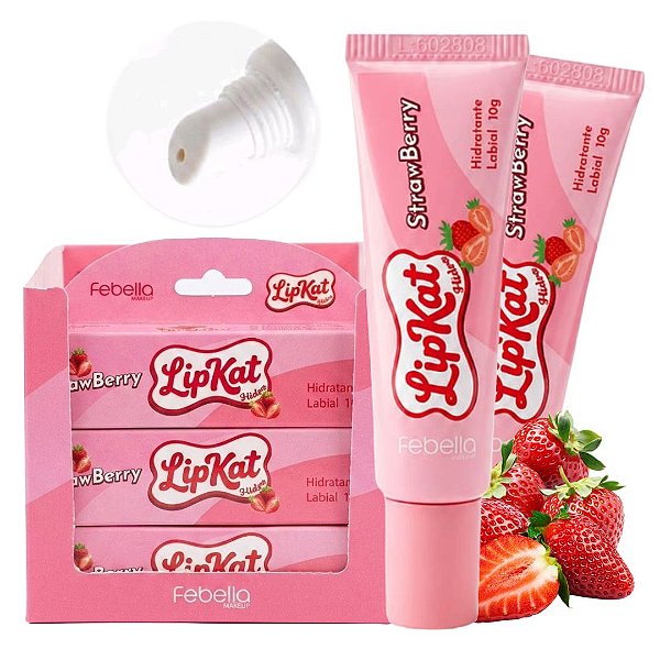 Febella - Hidratante Labial Morango Lip Kat LGK0226 - 12 Und (Validade: 07/2029)