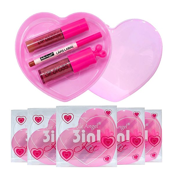 Belle Angel - Kit Coração Fofo Gloss e Lapis 3 em 1 RB067 - 06 Und (Validade: 04/2029)