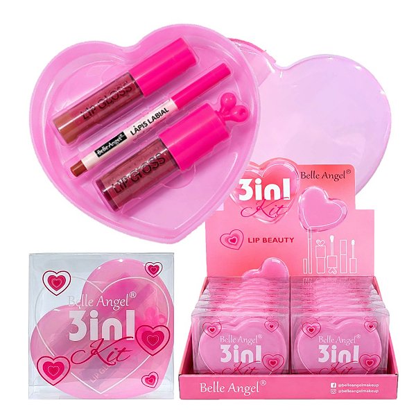 Belle Angel - Kit  Coração Fofo Gloss e Lapis 3 em 1 RB067 - 12 Und (Validade: 04/2029)