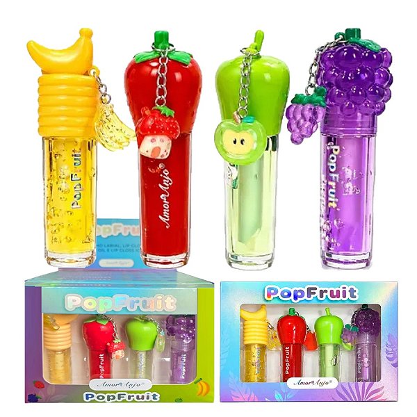 Amor Anjo - Kit Labial Gloss 4 em 1 ( Banana, Morango, Maça Verde e Uva ) - 06 Kits
