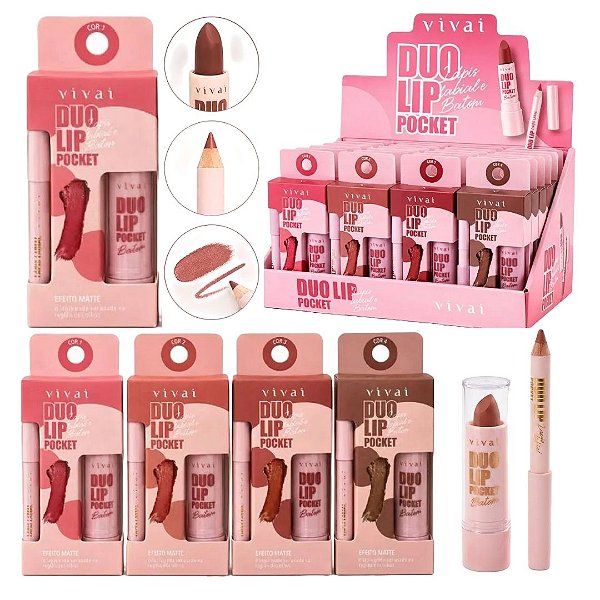 Vivai - Lapis Labial e Batom Duo Lip Pocket 3424 - 24 Und (Validade: 12/2028)