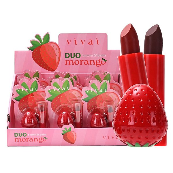 Vivai - Duo Batom e Balm Morango 3433 - 12 Und (Validade: 12/2028)