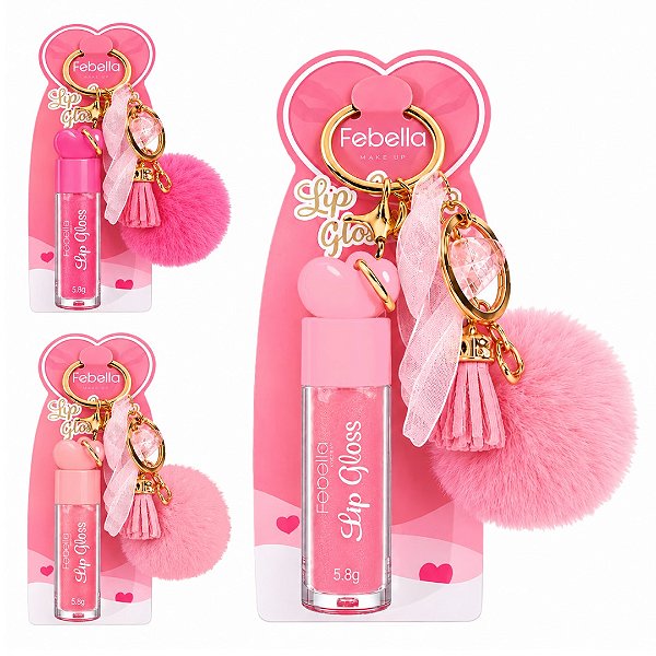 Febella - Lip Gloss de Amor com Chaveiro e Pompom LG40159 - 06 Und
