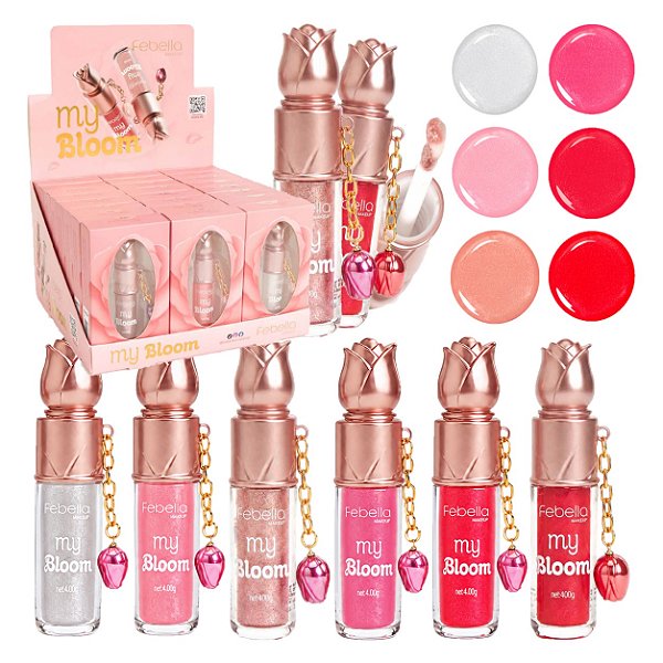 Febella - Lip Gloss Flor com Pingente MyBloom Shine LG40154 - 24Und