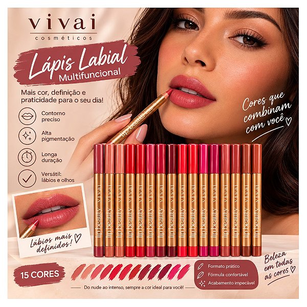 Vivai - Lápis Multifuncional  p/ Boca e Olhos Lip Beauty VV3404 - 12Und