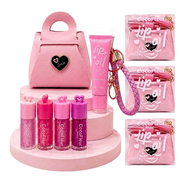 CocoFleur - Kit Gloss Lip Oil na Bolsa com Chaveiro CF1084 - 04 Kits