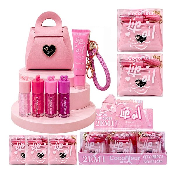 CocoFleur - Kit Gloss Lip Oil na Bolsa com Chaveiro CF1084 - 12 Kits