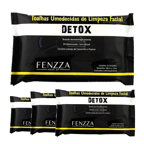 Fenzza - Toalhas Umedecidas de Limpeza Facial Detox FZ51013 - 06 Pacotes