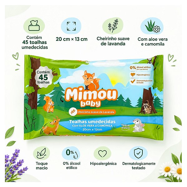 Face Beautiful - 45 Toalhas Infantil HIpoalergenica Mimou Baby Floresta FBMI006