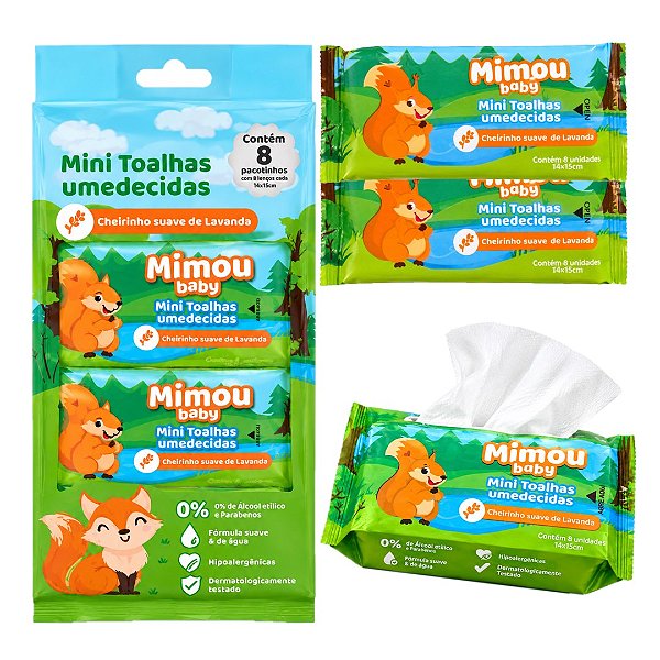 Face Beautiful - 8 Mini Lenço Infantil Hipoalergênico Mimou Baby Floresta FBMI003 - 08 Pcts