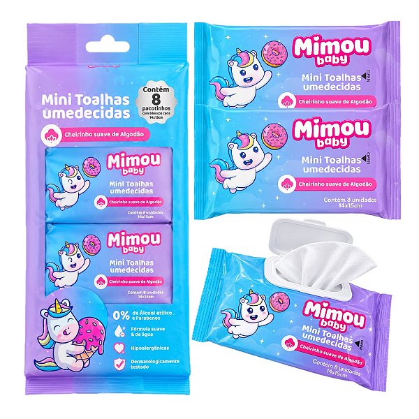 Face Beautiful - 8 Mini Lenços Infantil Hipoalergenico Mimou Baby Unicórnio FBMI004 - 08 Pcts