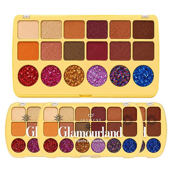Jasmyne - Paleta de Sombras Matte Glitter e 3D Glamourland  JS1257 - 6und