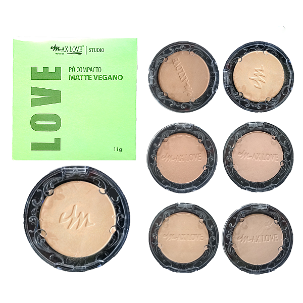 Max Love - Po Compacto Matte Vegano tons 40 a 45 - Kit C/ 6 unid