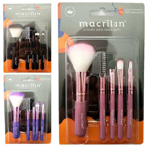 Macrilan - Kit de Pincéis para Maquiagem com 5 Pincéis KP5-18 ( 12 Unidades )