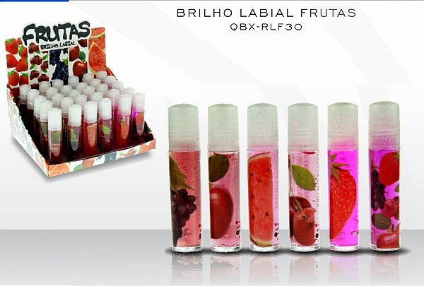 Display Brilho Labial Frutas Roll-on Queen Fashion Sabores Sortidos ) 30 Unidades )